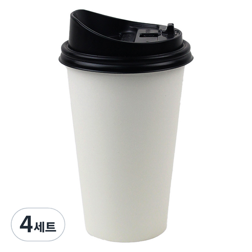아이엔피 종이컵 화이트무지 473ml 50p + 롱개폐 뚜껑 50p 세트, 4세트
