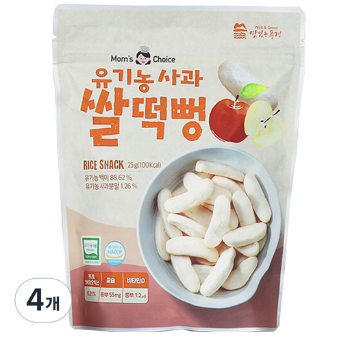 맛있는풍경 유기농 사과 쌀떡뻥, 사과맛, 25g, 4개