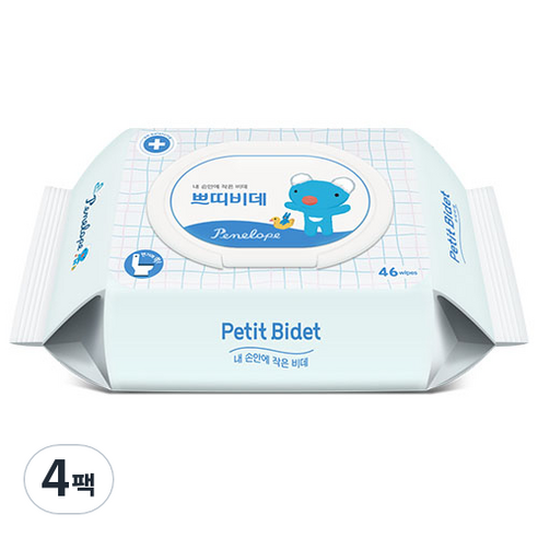 페넬로페 쁘띠비데 저자극 화장실용 물티슈 캡형, 46매, 4팩