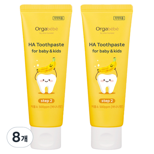 오가베베 유아용 HA 저불소 500ppm 치약 바나나맛, 60g, 8개