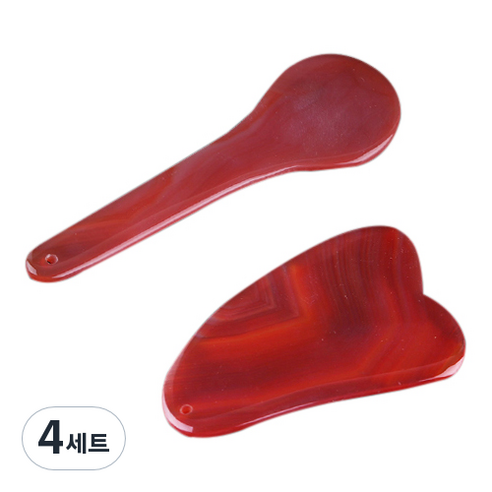 적옥 마사지 나진 괄사 하트 + 숟가락 세트 NJ009, 적색, 4세트
