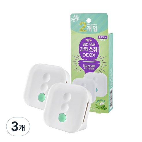 에어후레쉬 데옥스 화장실용 비치형 방향제 상쾌한 허브향 2p, 12ml, 3개