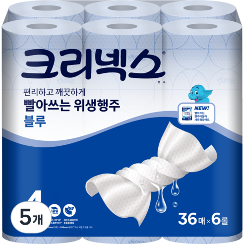 크리넥스 빨아쓰는 위생행주 블루, 6롤, 5개