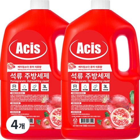 아키스 퓨어 석류 주방세제, 3L, 4개