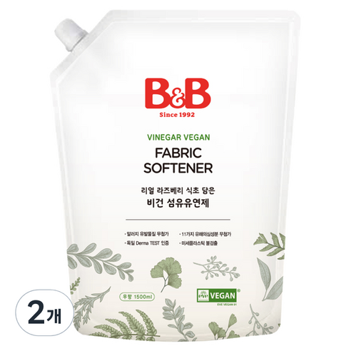 비앤비 유아용 비건 섬유 유연제 리필형, 1.5L, 2개