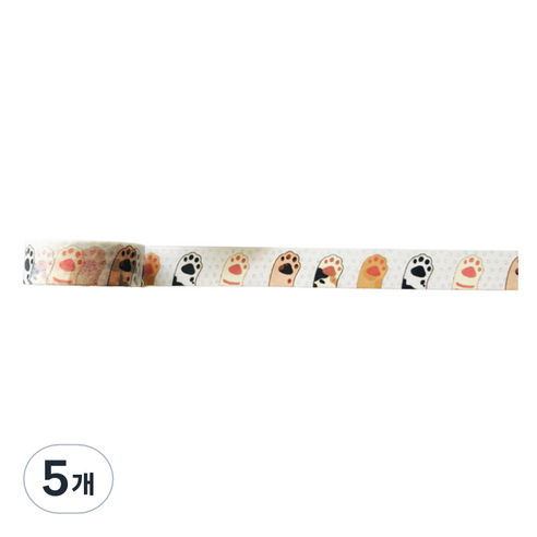 특별한상점 DIY 다이어리꾸미기 테이프스티커 15mm x 5m, 고양이 발, 5개