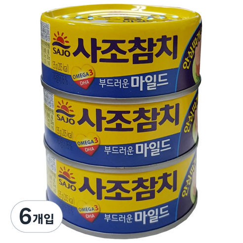 사조참치 안심따개 마일드 참치, 135g, 6개