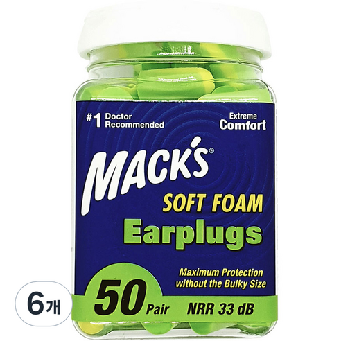 Macks 바이폼 소음방지 이어플러그, 6개, 50쌍