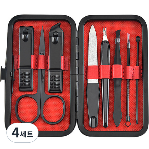 아필코 네일 메이크업 손톱깍이 8종 세트, 레드, 4세트