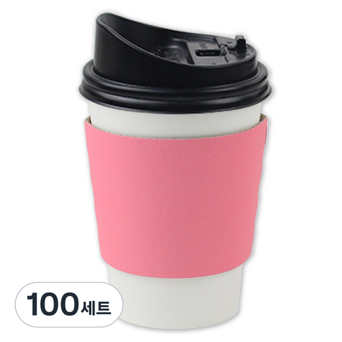 아이엔피 종이컵 화이트 무지 473ml + 롱개폐 뚜껑 + 홀더 핑크 세트, 100세트