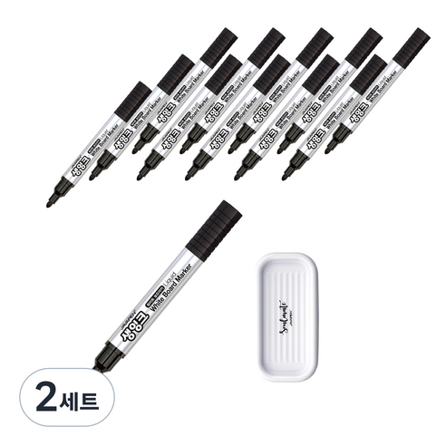 자바펜 생잉크 화이트보드마카 12p + 펜트레이 랜덤발송, 검정, 2세트