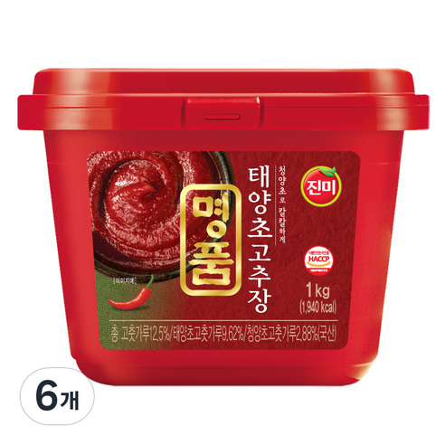진미 명품 태양초 고추장, 1kg, 6개