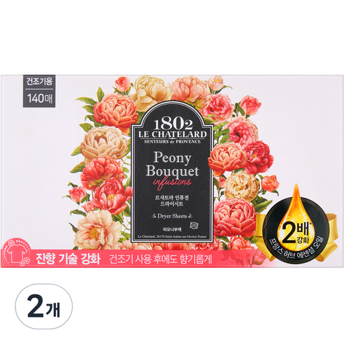 르샤트라1802 인퓨전 드라이시트 피오니 부케향 본품, 140개입, 2개
