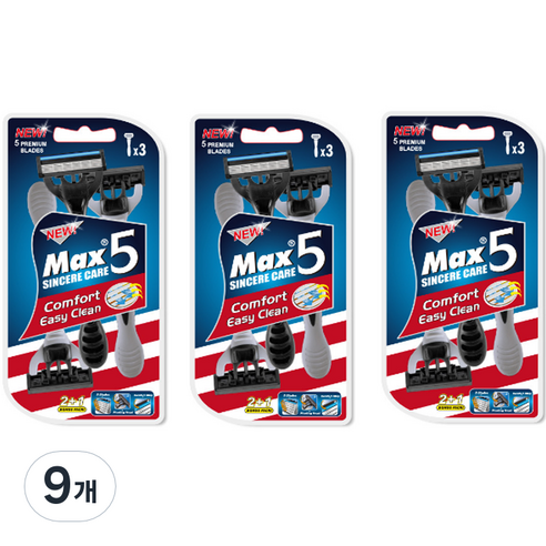 드위트리 NEW MAX 5단 일회용 면도기, 3개입, 9개