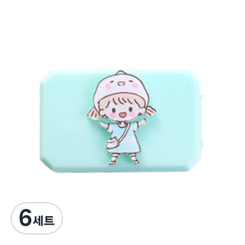 귀여운 캐릭터 아크릴 휴대용 컴팩트 렌즈통 케이스 세트, 10, 6세트