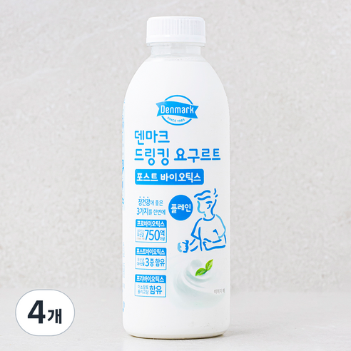 덴마크 드링킹 요구르트 포스트 바이오틱스 플레인, 750ml, 1개입, 4개