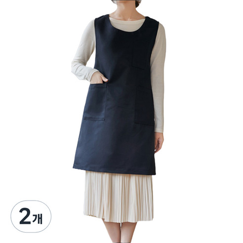 U넥 라인 앞치마, 블랙, 2개