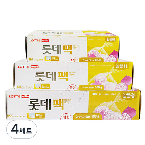 롯데이라이프 위생팩 알뜰형 소 100p + 중 100p + 대 100p 세트, 4세트
