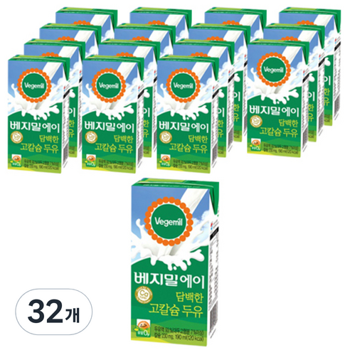 베지밀 에이 담백한 고칼슘 두유, 190ml, 32개