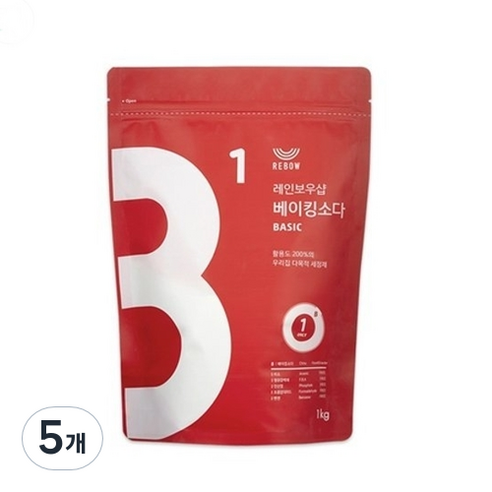 레인보우샵 베이킹소다 베이직, 1kg, 5개