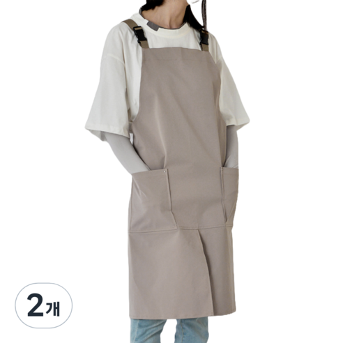 젊은이마켓 캔버스 방수 버클 멜빵 앞치마, 딥베이지, 2개