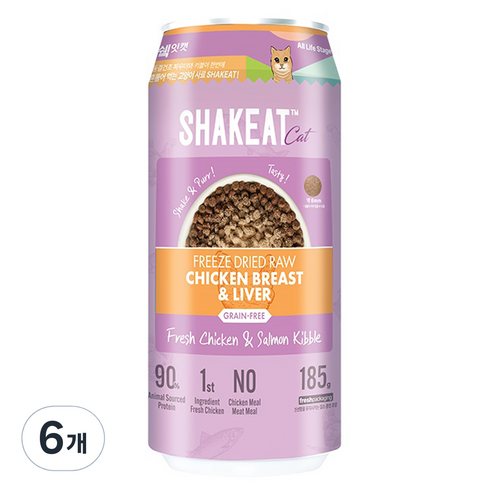 쉨잇 고양이 동결건조 닭가슴살 닭간과 프레시 치킨 살몬 키블 캔 사료, 닭, 185g, 6개