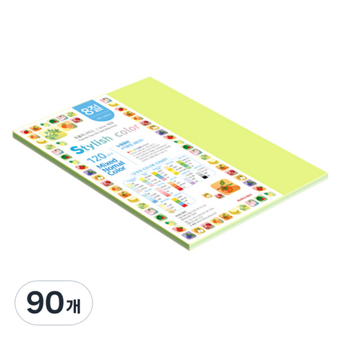 종이문화 스타일리쉬 얇은 혼합색지 120g 05 SN Green Tone, 8절, 90개