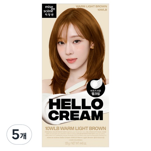 미쟝센 뉴 헬로크림 염모제 125g, 웜라이트브라운, 5개