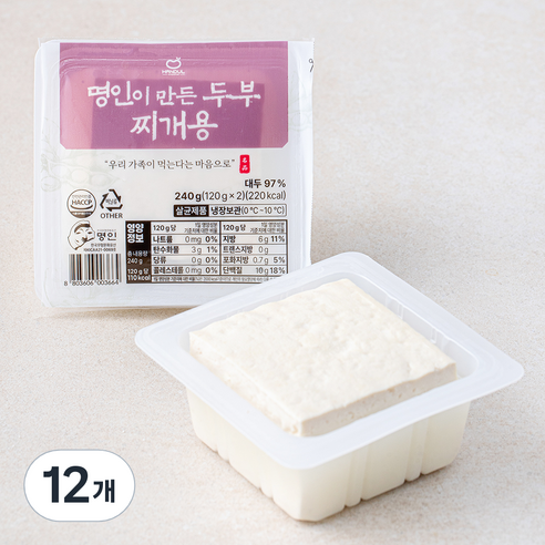 한둘 명인이 만든 두부 찌개용, 120g, 12개