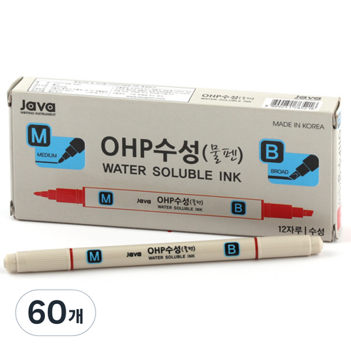 자바펜 OHP수성펜 M앤B, 빨강, 60개