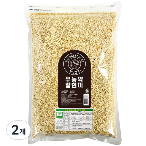 싱싱잡곡 무농약 찰현미, 3kg, 2개