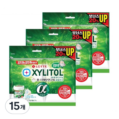 롯데자일리톨 알파 오리지날 껌 리필, 88g, 15개