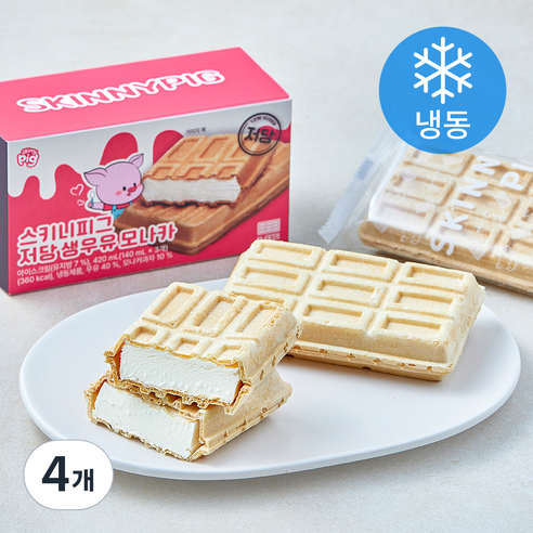 스키니피그 저당 생우유 모나카 (냉동), 4개, 3개입, 140ml