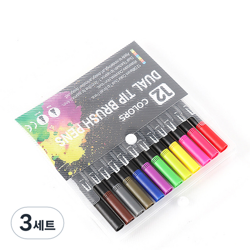 더블 헤드 붓펜 마커펜 세트 블랙바, 12색, 3세트