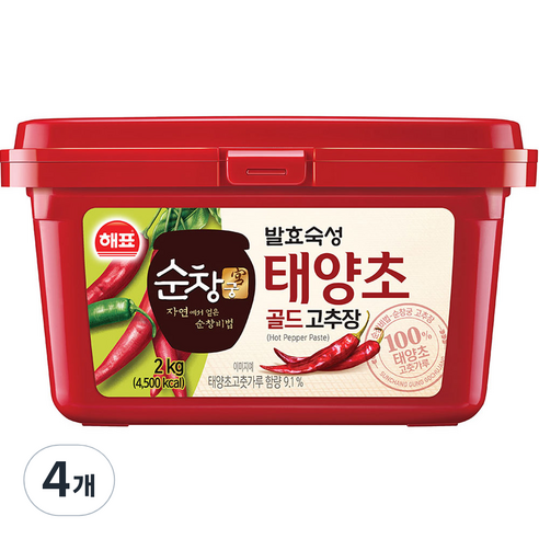 해표 순창궁 태양초 골드 고추장, 2kg, 4개