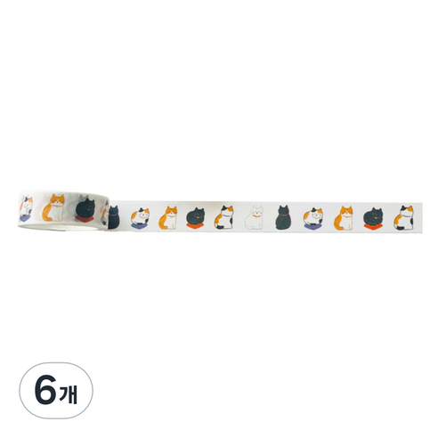 특별한상점 DIY 다이어리꾸미기 테이프스티커 15mm x 5m, 앉아있는 고양이, 6개