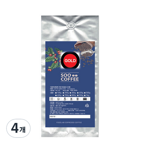 SOO커피 EXPRESS GOLD, 홀빈(분쇄안함), 200g, 4개