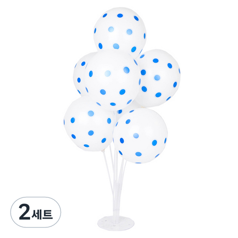 파티쇼 풍선꽂이 장식세트 70cm, 도트화이트블루, 2세트