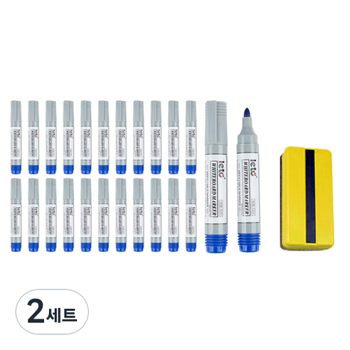 leto 풀컬러즈 화이트보드마카 24p + 자석지우개, 파랑, 랜덤발송(지우개), 2세트