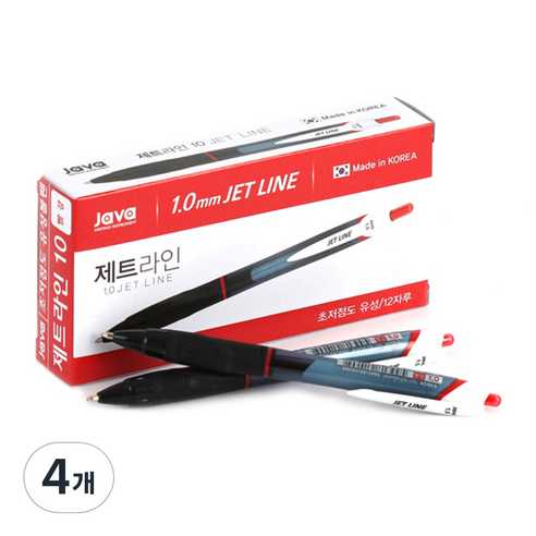 자바펜 제트라인 볼펜 1.0mm, 레드, 4개