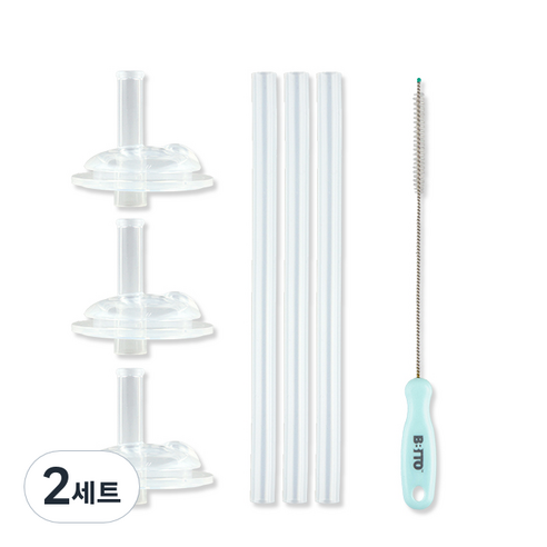 비비또 교체용 빨대 3p + 빨대꼭지 3p + 세척솔 세트, 2세트