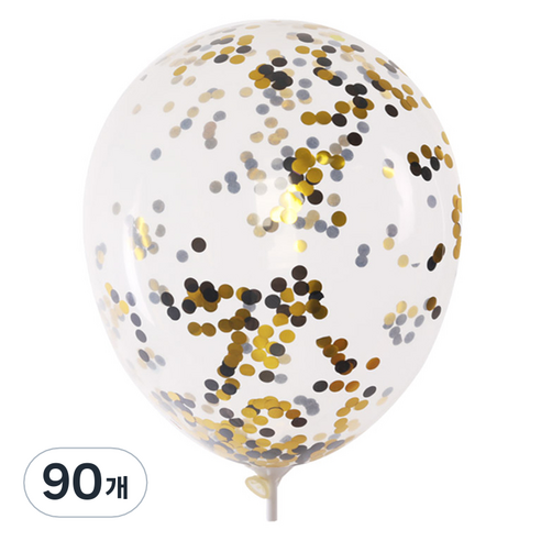 컨페티풍선 30cm, 원형 골드블랙, 90개