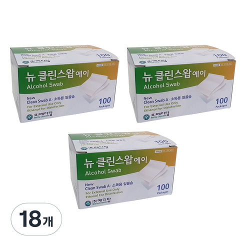 메디탑 뉴 클린스왑 에이 알콜솜, 100개입, 18개