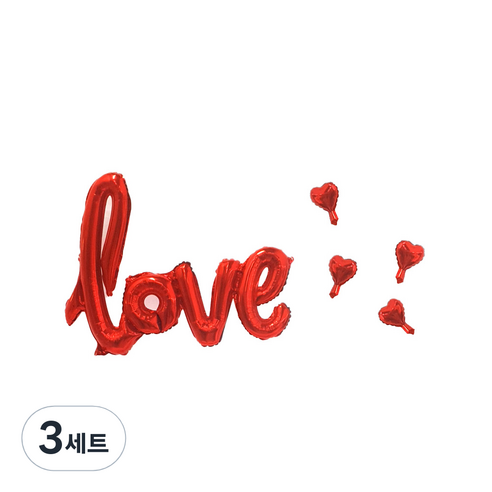 기념일 love 필기체 + 하트풍선 4p 세트, 레드, 3세트