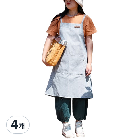 아이엠판다 린넨 코튼 원피스 앞치마, 4개, 스트라이프