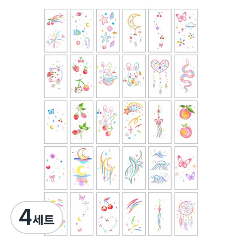 젤루나 귀여운 컬러 색연필 타투 스티커 T-34 30p 세트, 4세트