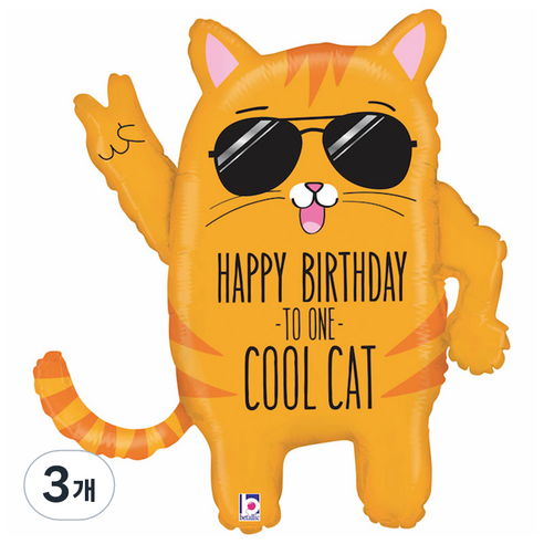 GRABO 생일쿨캣 은박풍선, 혼학색상, 3개
