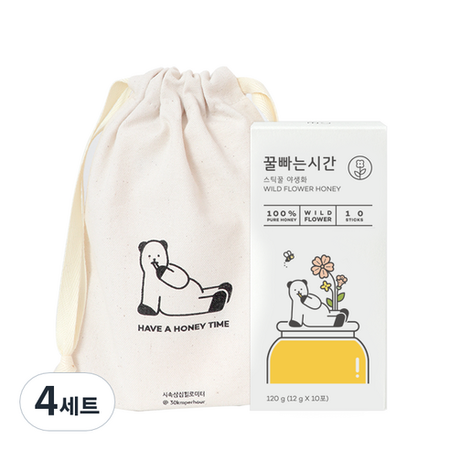 꿀빠는시간 스틱꿀 야생화 10p 120g + 면파우치, 4세트