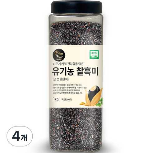 Prime Field 유기농 찰흑미 (검정찰현미), 1kg, 4개