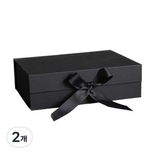 마켓감성 리본 플랩 선물상자 L, 블랙, 2개
